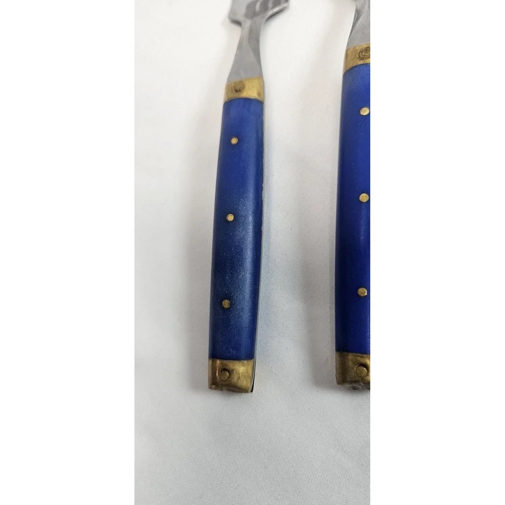 Vintage Japan Fork Set Blue‎ Handle Brass Rivet Melron Style Bistro 6pc